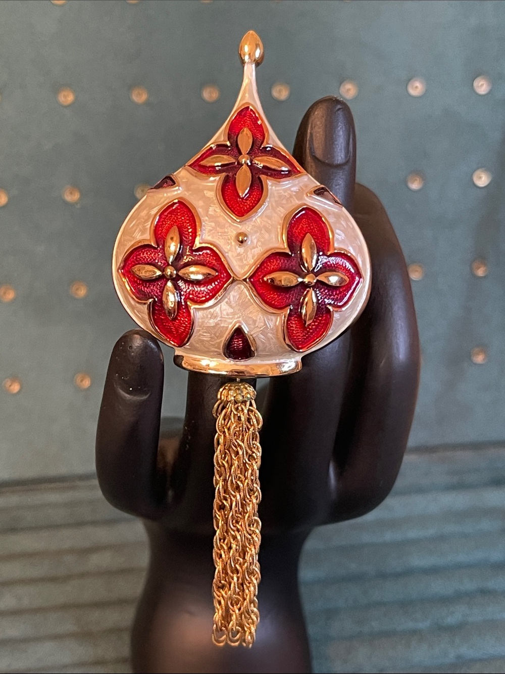 Vintage Hobe Byzantine Guilloche Enamel Ornament Tassel Brooch & Pendant
